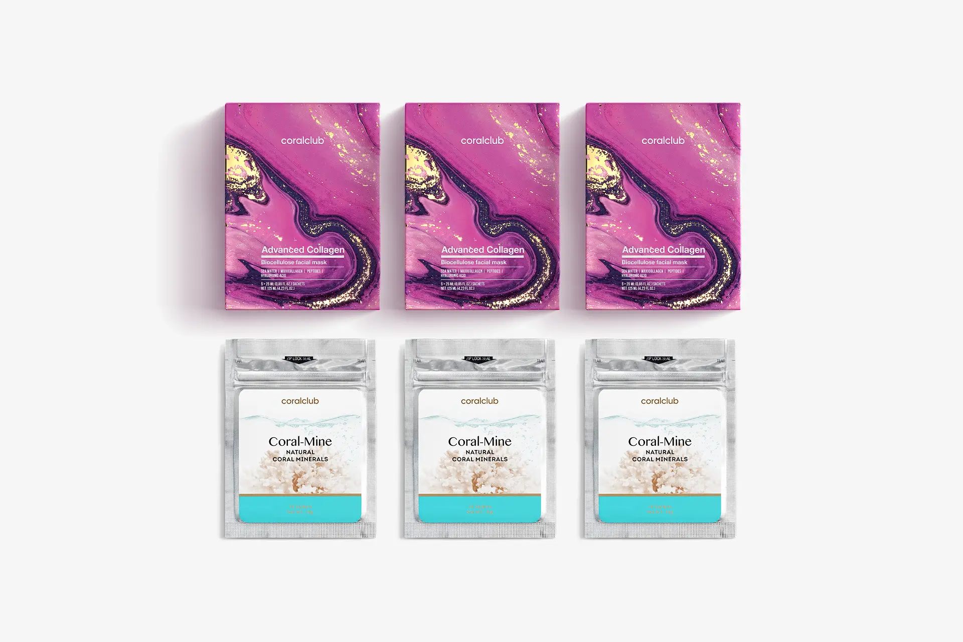 Advanced Collagen Biocellulose Facial Mask, 25 ml, 15 paketėlių + Coral-Mine, 30 paketėlių po 1 g