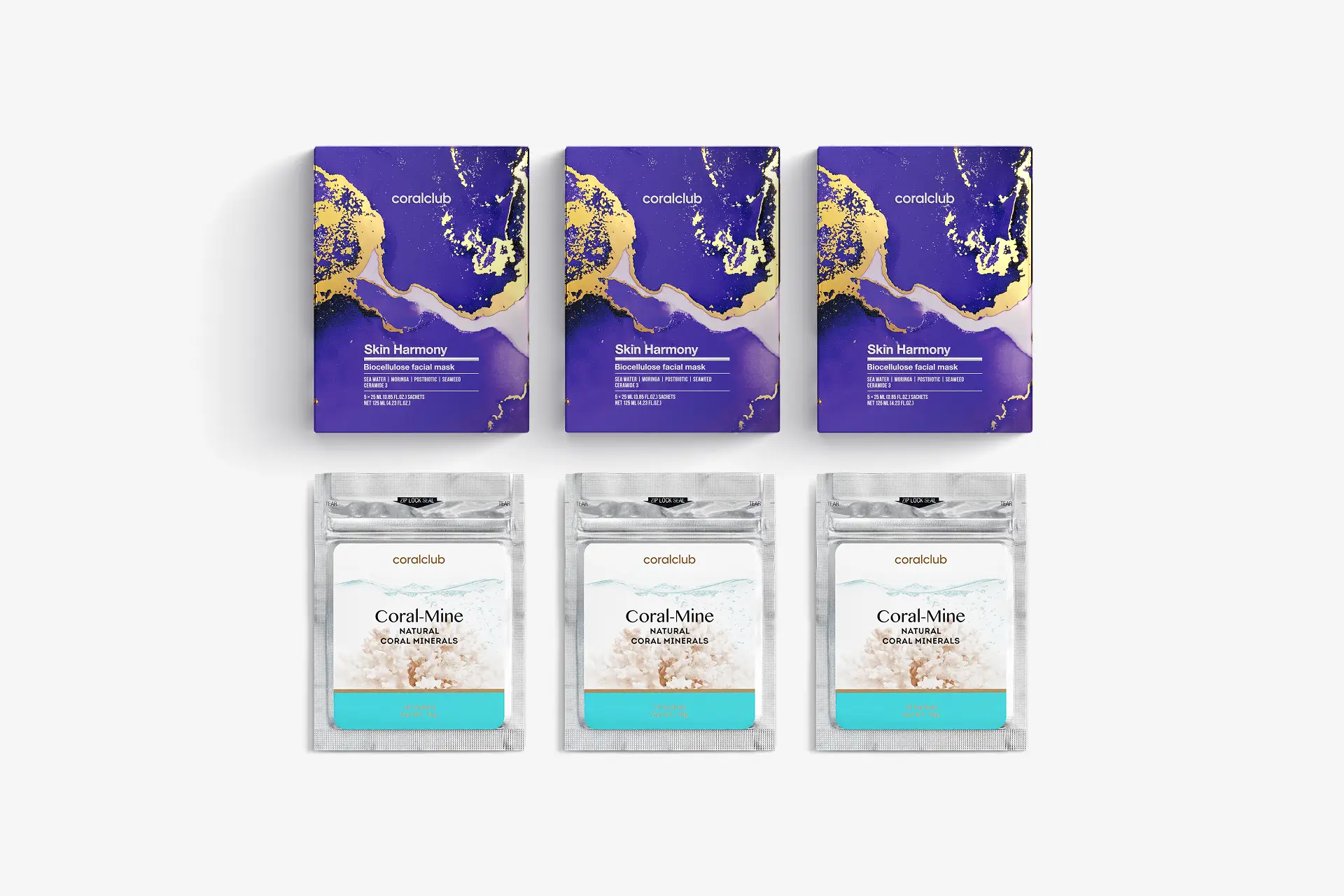 Skin Harmony Biocellulose Facial Mask, 25 ml, 15 paketėlių + Coral-Mine, 30 paketėlių po 1 g